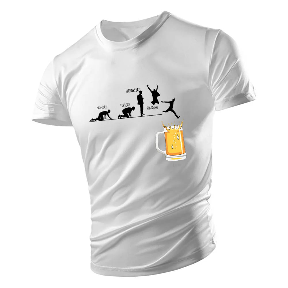 2D Beer Print Casual T-Shirt