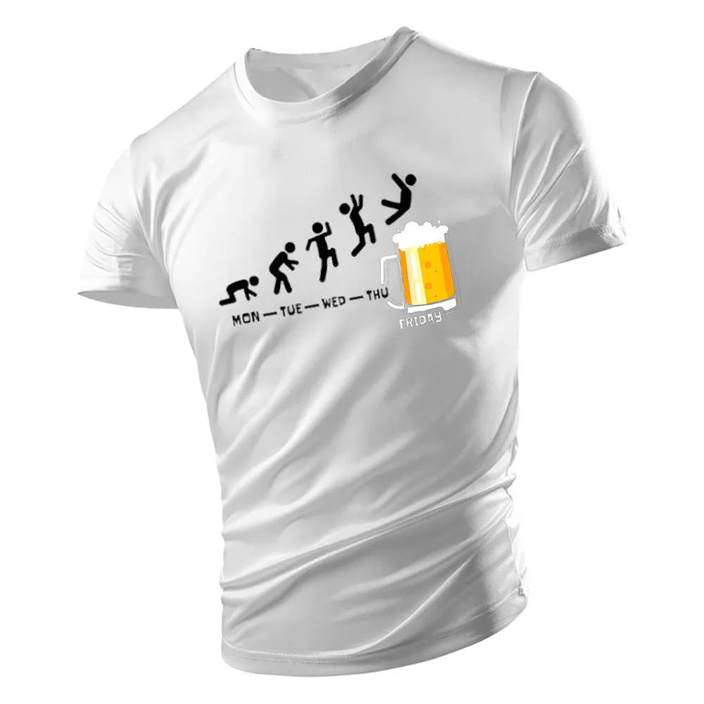 2D Beer Print Casual T-Shirt