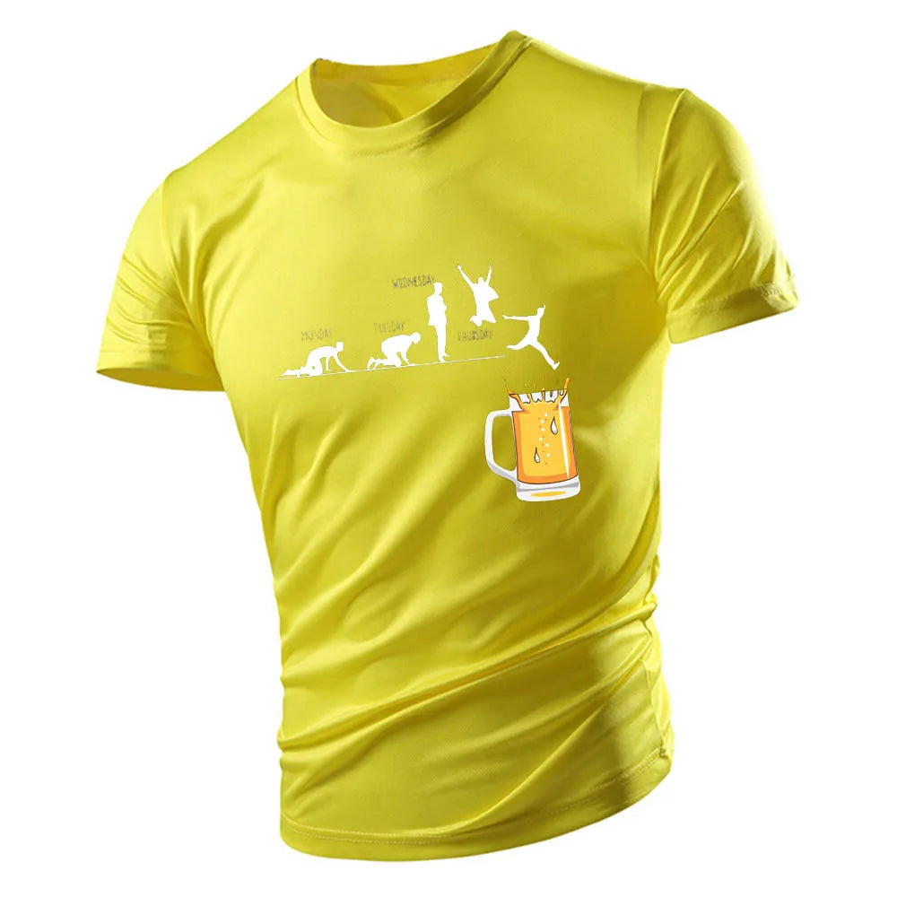 2D Beer Print Casual T-Shirt