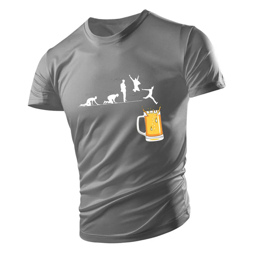 2D Beer Print Casual T-Shirt