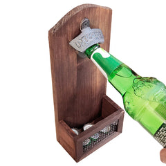 Wooden Wall-Mounted Bottle Opener