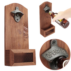 Wooden Wall-Mounted Bottle Opener